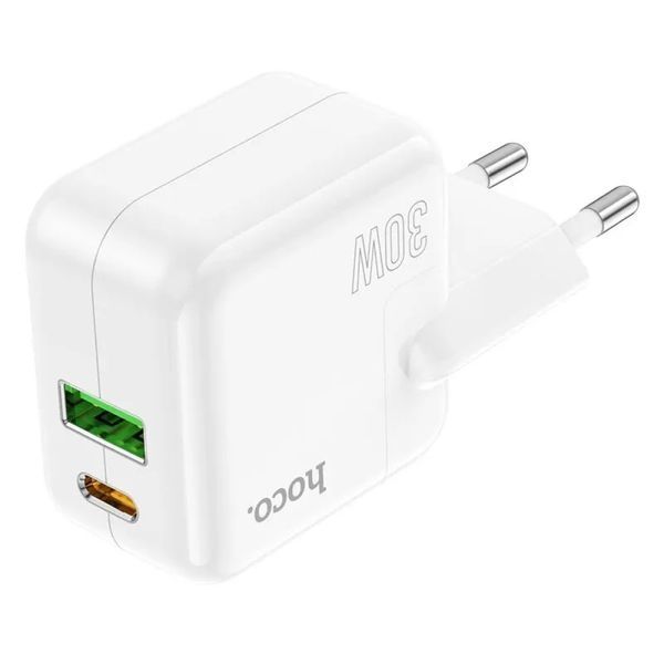 Мережевий зарядний пристрій HOCO C111A Lucky dual-port PD30W+QC3.0 charger White 6931474790866 фото