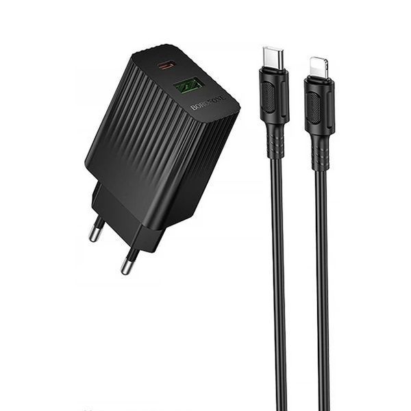 Мережевий зарядний пристрій BOROFONE BAS76A Source PD30W+QC3.0 charger set(C to iP) Black 6941991122897 фото