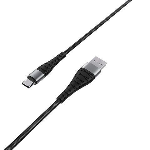 Кабель BOROFONE BX32 USB to Type-C 2.4A, 1m, nylon, aluminum+TPE connectors, Black 6931474710451 фото