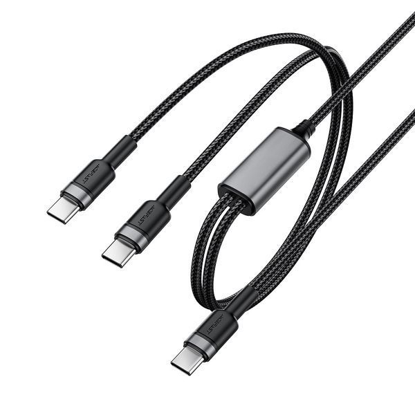 Кабель ACEFAST C22-02 USB-C to 2*USB-C 100W aluminum alloy charging data cable Black 6974316285120 фото