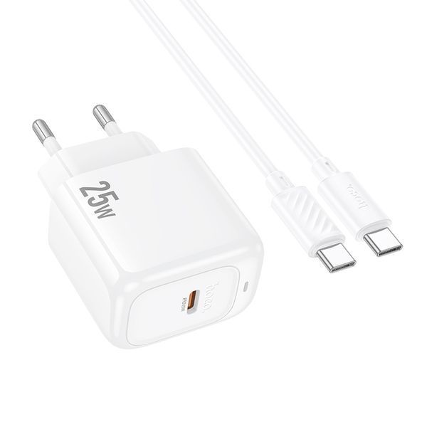 Мережевий зарядний пристрій з кабелем HOCO CS53A Surplus single port PD25W charger set(C to C) White 6942007631501 фото
