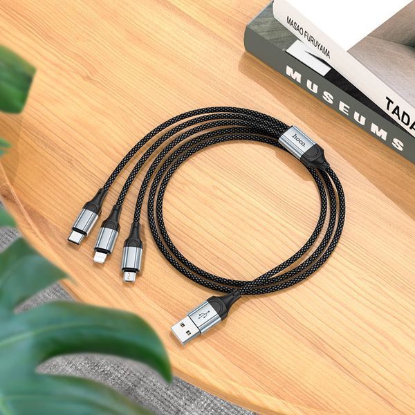 Кабель HOCO X102 Fresh 3-in-1 charging data cable (iP+Micro+Type-C) Black 6942007608794 фото
