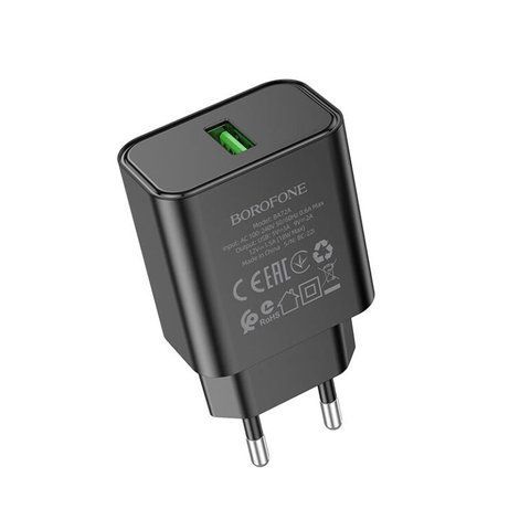 Мережевий зарядний пристрій BOROFONE BA72A Spring single port QC3.0 charger Black 6974443388541 фото