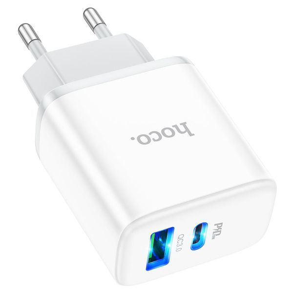 Мережевий зарядний пристрій HOCO C105A Stage dual port PD20W+QC3.0 charger White 6931474782946 фото