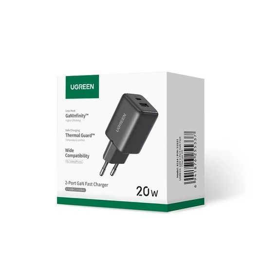 Мережевий зарядний пристрій UGREEN X514 20W 2-Port GaN Fast Charger EU White UGR-65006 фото