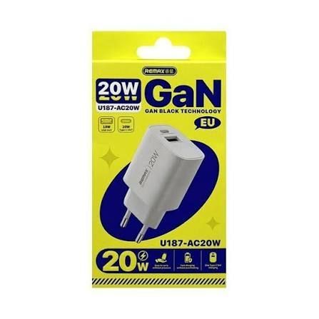 Мережевий зарядний пристрій REMAX GaN Fast Charging Charger A+C U187-AC20W EU 6954851247081 фото