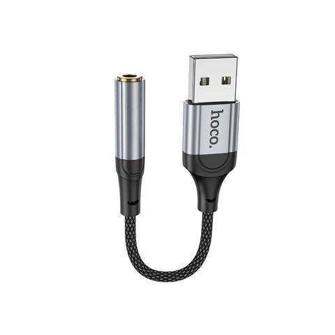 Аудiокабель HOCO LS36 USB-A to 3.5mm female, nylon braid, 0,12m, Black 6942007608879 фото
