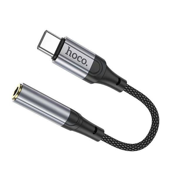 Аудiокабель HOCO LS36 Type-C to 3.5 female, nylon braid, 0.12m, Black 6942007608886 фото