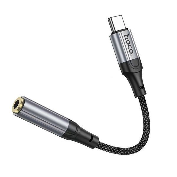 Аудiокабель HOCO LS36 Type-C to 3.5 female, nylon braid, 0.12m, Black 6942007608886 фото