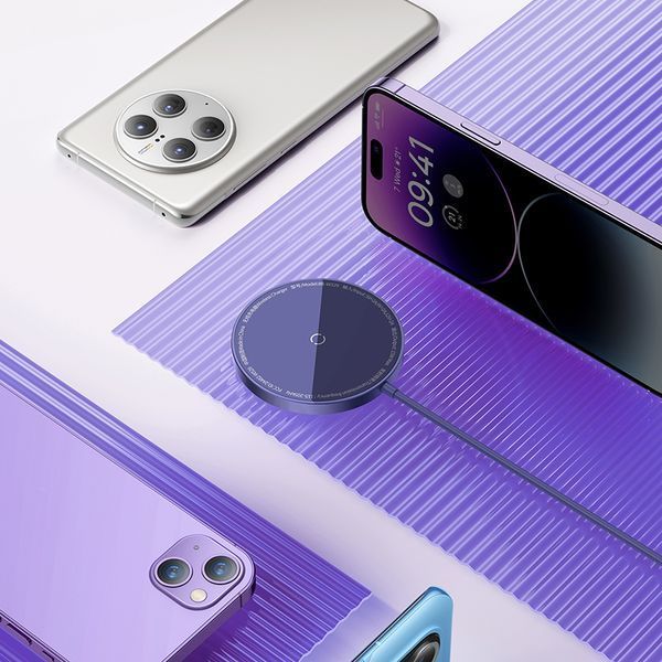 Бездротовий зарядний пристрій Baseus Simple Mini3 Magnetic Wireless Charger 15W Dusty Purple CCJJ040205 фото