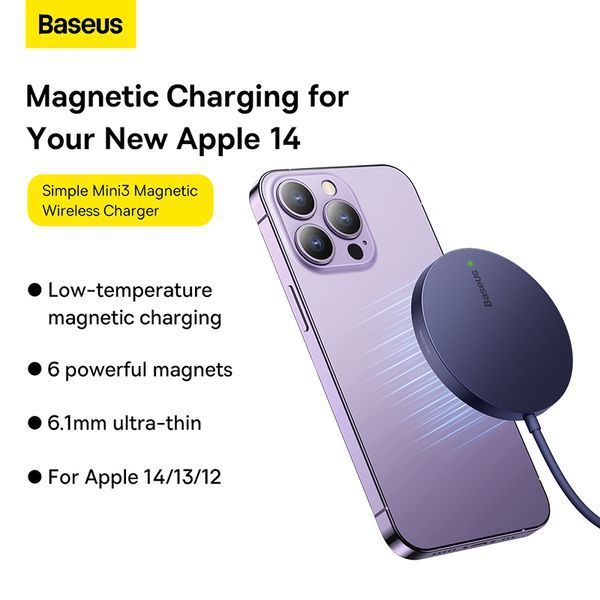Бездротовий зарядний пристрій Baseus Simple Mini3 Magnetic Wireless Charger 15W Dusty Purple CCJJ040205 фото