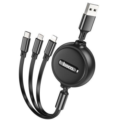 Кабель HOCO X75 3-in-1 double-pull charging cable(iP+Micro+Type-C) Black 6931474767387 фото