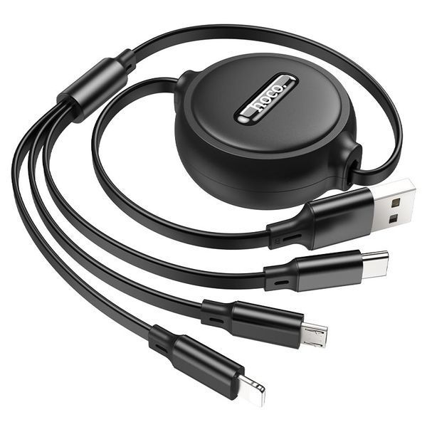 Кабель HOCO X75 3-in-1 double-pull charging cable(iP+Micro+Type-C) Black 6931474767387 фото