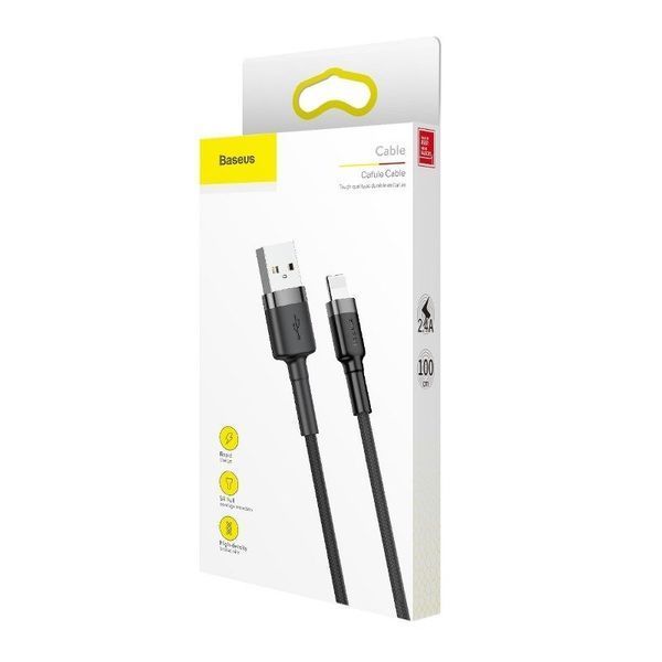 Кабель Baseus Cafule Cable USB For Lightning 2.4A 1m Gray+Black CALKLF-BG1 фото