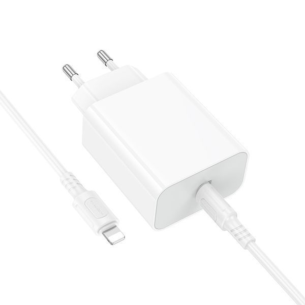 Мережевий зарядний пристрій з кабелем BOROFONE BA107A Stellar single port PD30W charger set (C to iP) (EU) White 6941991125355 фото