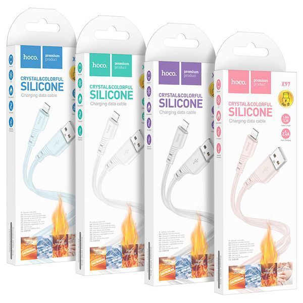 Кабель HOCO X97 Crystal color silicone charging data cable iP white 6931474799791 фото