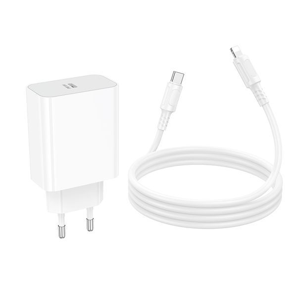 Мережевий зарядний пристрій з кабелем BOROFONE BA107A Stellar single port PD30W charger set (C to iP) (EU) White 6941991125355 фото