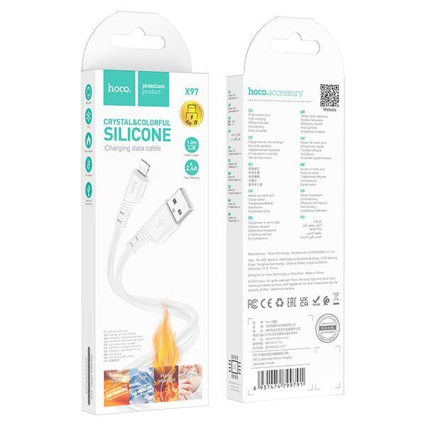 Кабель HOCO X97 Crystal color silicone charging data cable iP white 6931474799791 фото