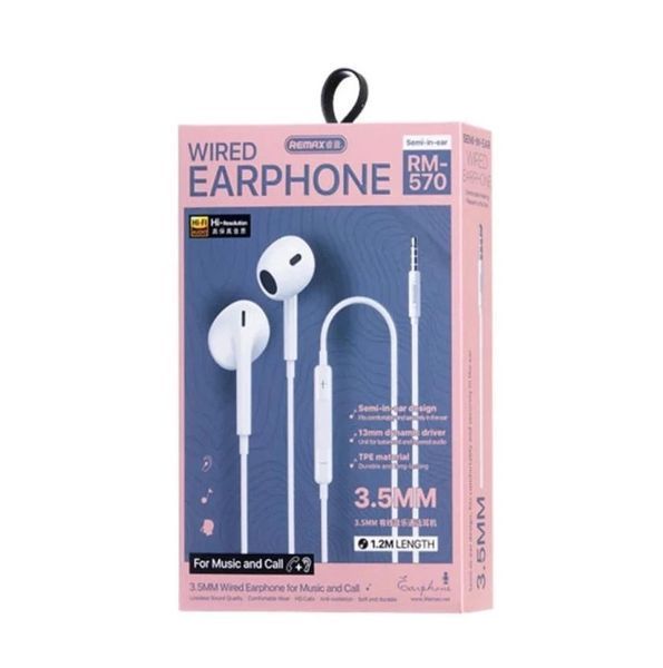 Навушники дротові REMAX Wired Earphones for Music and Call RM-570/a/i (3.5mm) White 6954851234692 фото