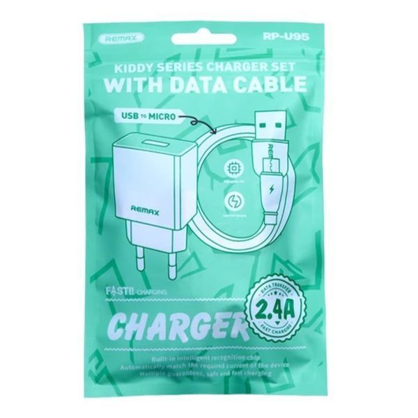 Мережевий зарядний пристрій з кабелем REMAX Kiddy Series 2.4A RP-Charger Set with Cable U95 Micro 6954851218173 фото