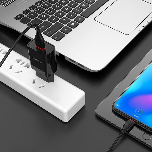 Мережевий зарядний пристрій з кабелем BOROFONE BA20A Sharp single port charger set(Type-C) 10.5W Black 6931474702142 фото