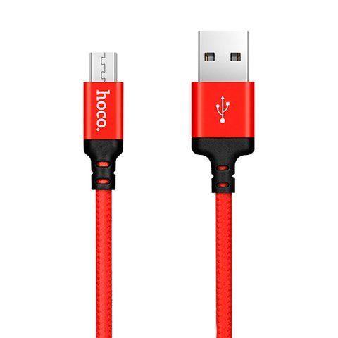 Кабель HOCO X14 USB to Micro 2,4A, 1m, nylon, aluminum connectors Black-red 6957531062851 фото