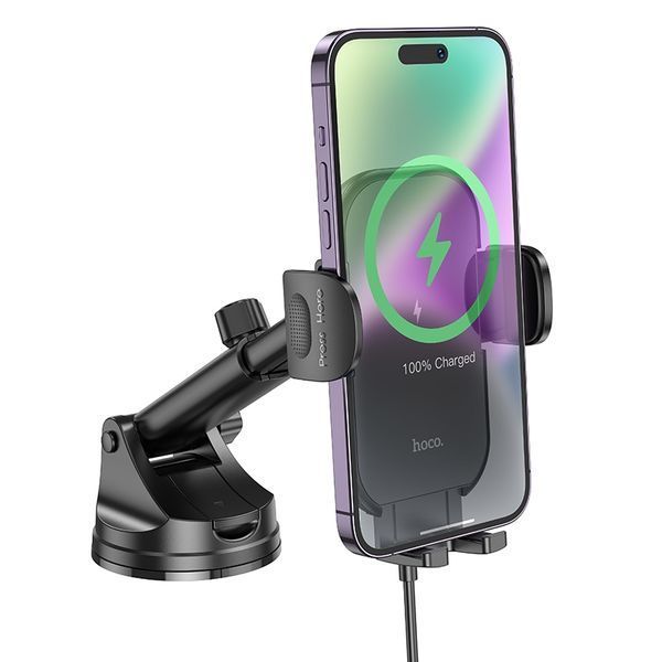Автотримач для телефона з БЗП HOCO HW5 Journey wireless fast charging car holder(center console) Black 6942007601450 фото