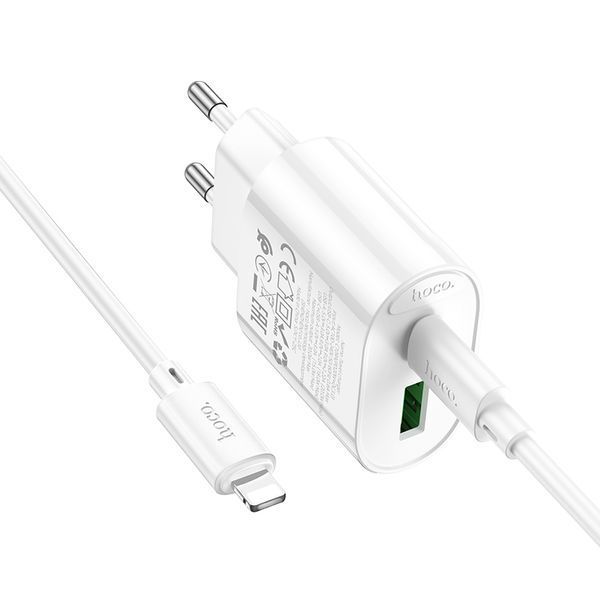 Мережевий зарядний пристрій HOCO C109A(PD20W+QC3.0) Fighter PD20W+QC3.0 charger set(C to iP) White 6942007656726 фото