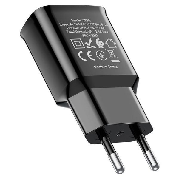 Мережевий зарядний пристрій HOCO C88A Star round dual port charger 12W Black 6931474749482 фото