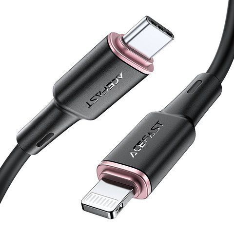 Кабель ACEFAST C2-01 Type-C to iP 3A, 20W, 1.2m silicone, zinc connectors, Black 6974316280644 фото