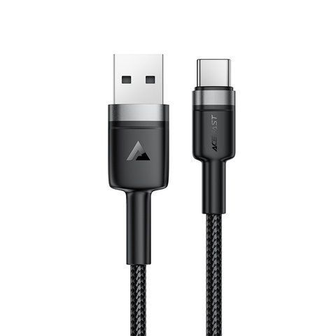 Кабель ACEFAST C22-04, USB to Type-C, 3A, 1.2m, Nylon Braid, Aluminum Alloy + TPE connectors, Black 6974316285144 фото