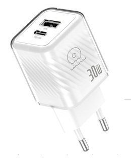 Мережевий зарядний пристрій WUW-C228 30W Gan Charger USB C + USB A white C228 фото