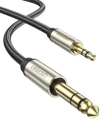Аудіокабель UGREEN AV127 3.5mm Male to 6.35mm Male, TRS Stereo Audio Cable, nylon braid, 2m Gray UGR-10628 фото