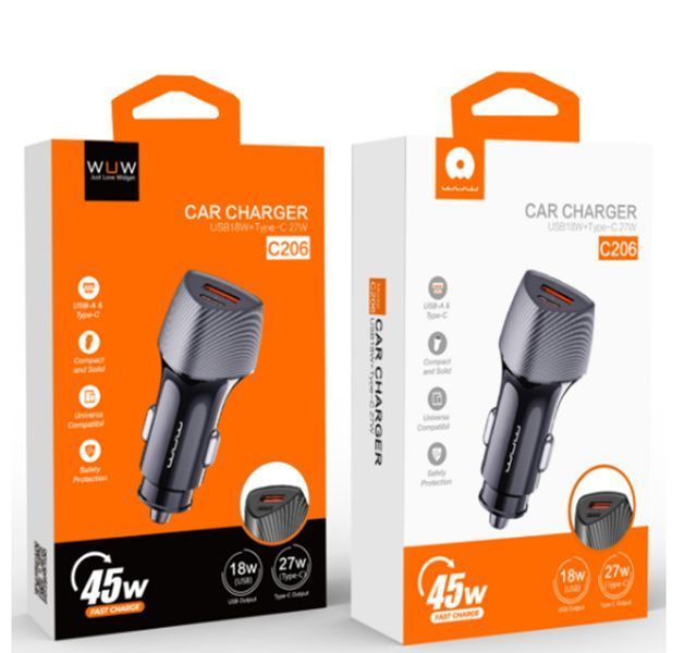 Автомобільний зарядний пристрій WUW-C206 PD20W+QC3.0 Grey 6972573333394 фото