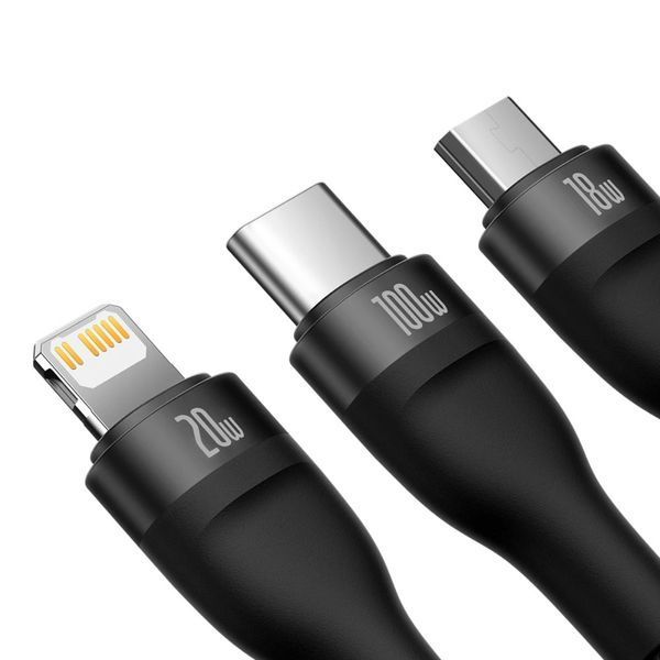 Кабель Baseus Flash Series Ⅱ Two-for-three Charging Cable U+C to M+L+C 100W 1.2m Black CASS030101 фото