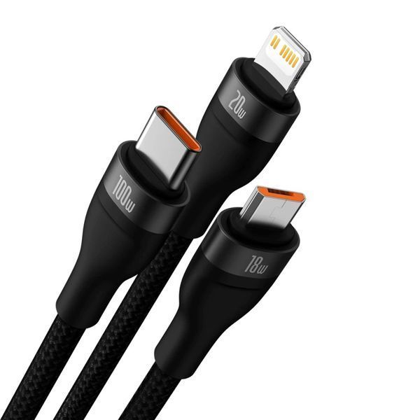 Кабель Baseus Flash Series Ⅱ Two-for-three Charging Cable U+C to M+L+C 100W 1.2m Black CASS030101 фото
