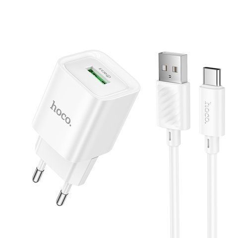 Мережевий зарядний пристрій з кабелем HOCO C145A 18W Charm single port QC3.0 charger set(Type-C) White 6942007630238 фото