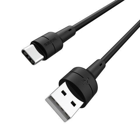 Кабель BOROFONE BX30 USB to Type-C, 3A, 1m, silicone, TPE connectors, Black 6931474706928 фото